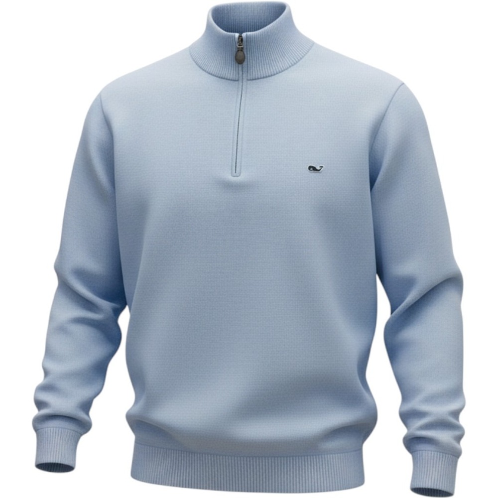 Vineyard Vines Mens Quarter Zip Sweater Baby Blue Logo Pullover Size L Excellent